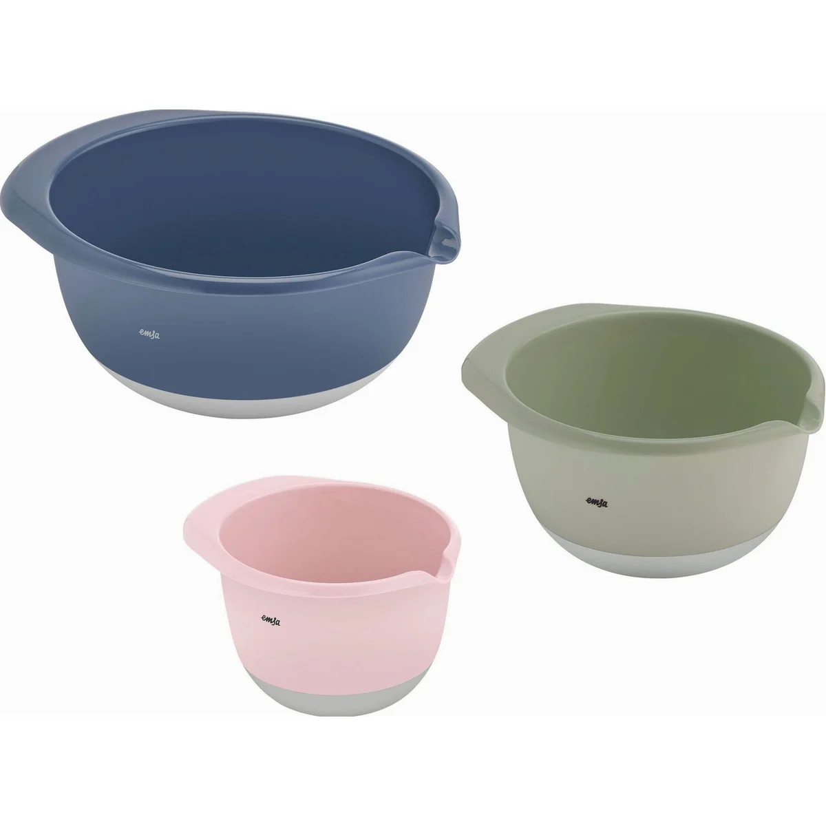 Emsa Rührschüssel K324S3 Prep&Bake, 3-teiliges Set, rutschfester Boden, Ausgießlippe, 1,4/2,8/4,7 L 2