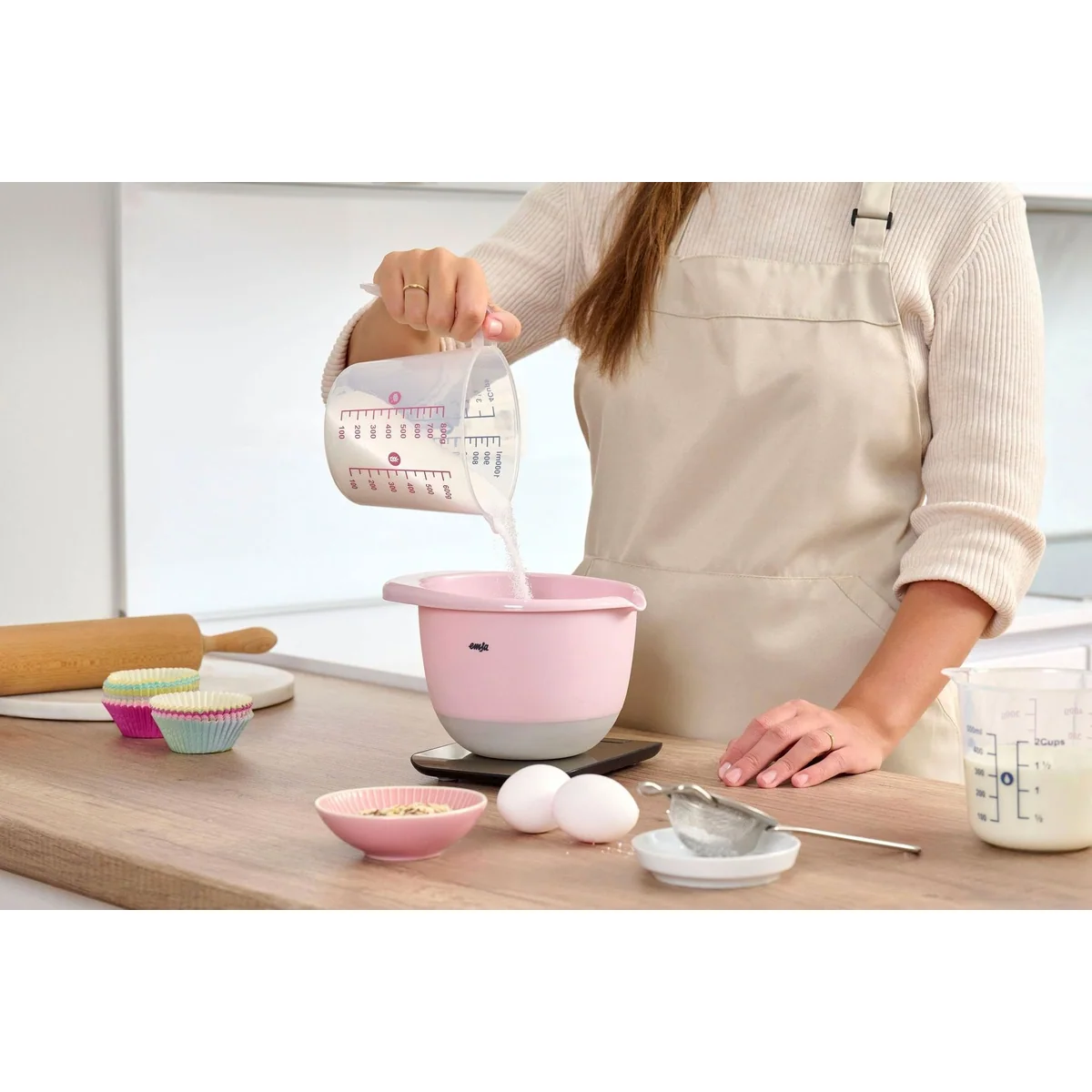Emsa Rührschüssel K324S3 Prep&Bake, 3-teiliges Set, rutschfester Boden, Ausgießlippe, 1,4/2,8/4,7 L 4