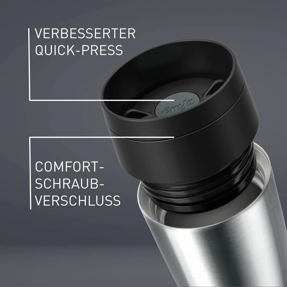 Emsa Travel Mug Classic, 360°-Trinköffnung, auslaufsicher, Edelstahl — 4h heiß, 8h kalt 2