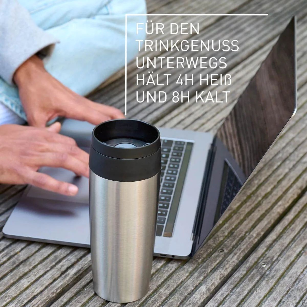 Emsa Travel Mug Classic, 360°-Trinköffnung, auslaufsicher, Edelstahl — 4h heiß, 8h kalt 5