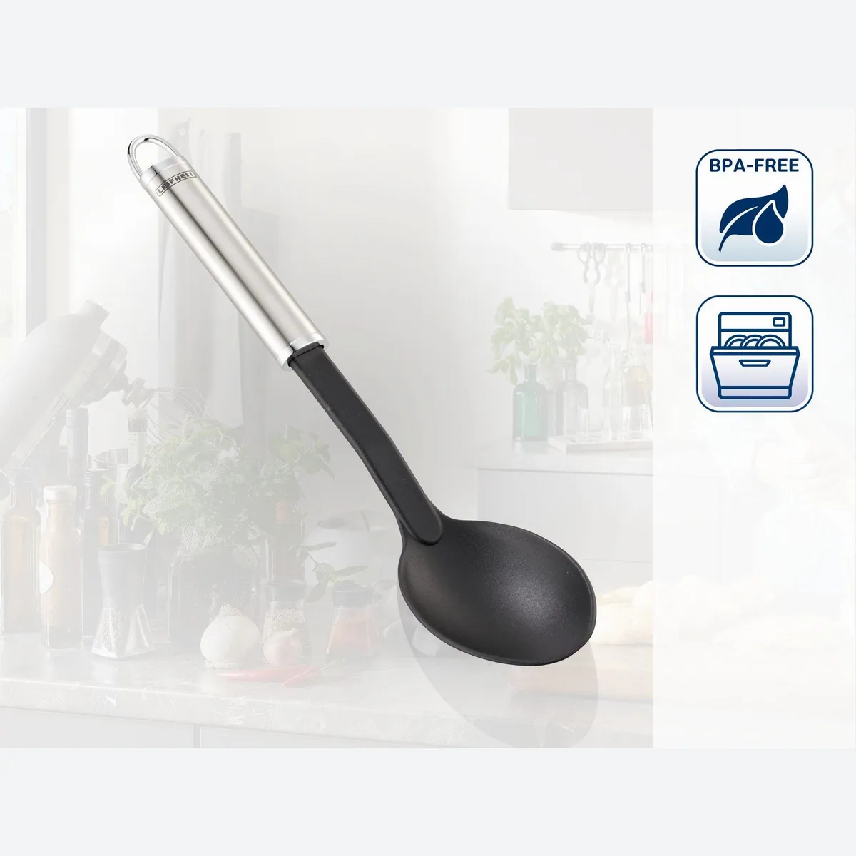 Leifheit Gemüselöffel Nylon, hitzebeständig bis 160°C, Edelstahlgriff, Aufhängeöse 2