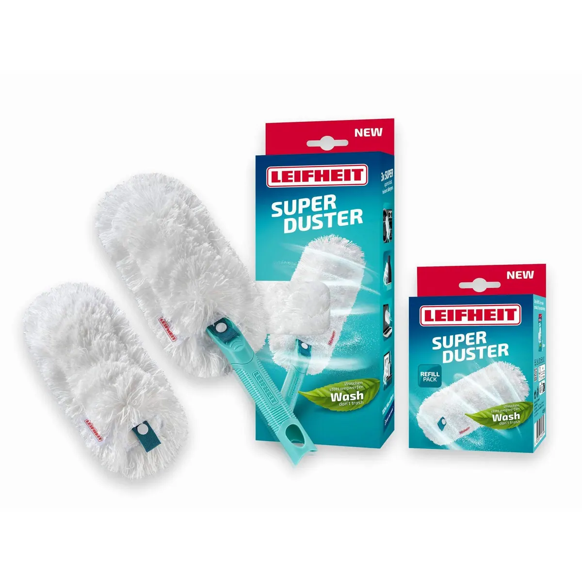 Leifheit SUPERDUSTER Staubwischer, 360° Mikrofaser, waschbare Bezüge, ergonomischer Griff