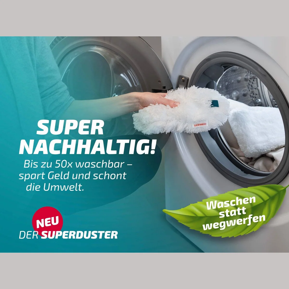 Leifheit SUPERDUSTER Staubwischer, 360° Mikrofaser, waschbare Bezüge, ergonomischer Griff 2