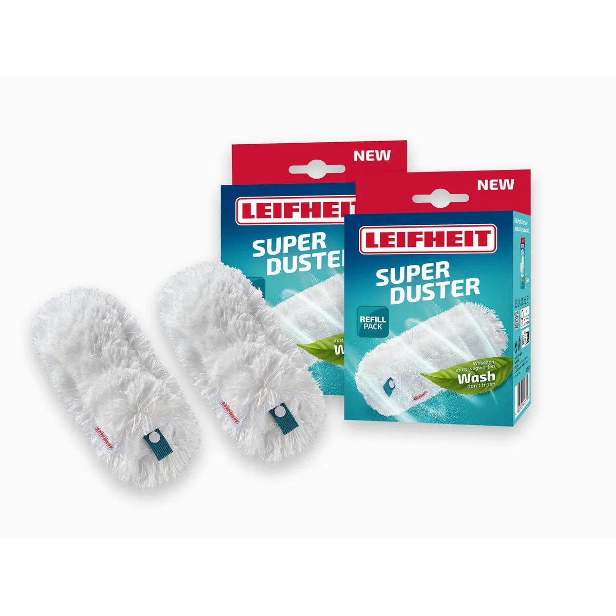 Leifheit SUPERDUSTER Staubbezug, waschbar und langlebig, 360°-Mikrofaser — 2er-Set