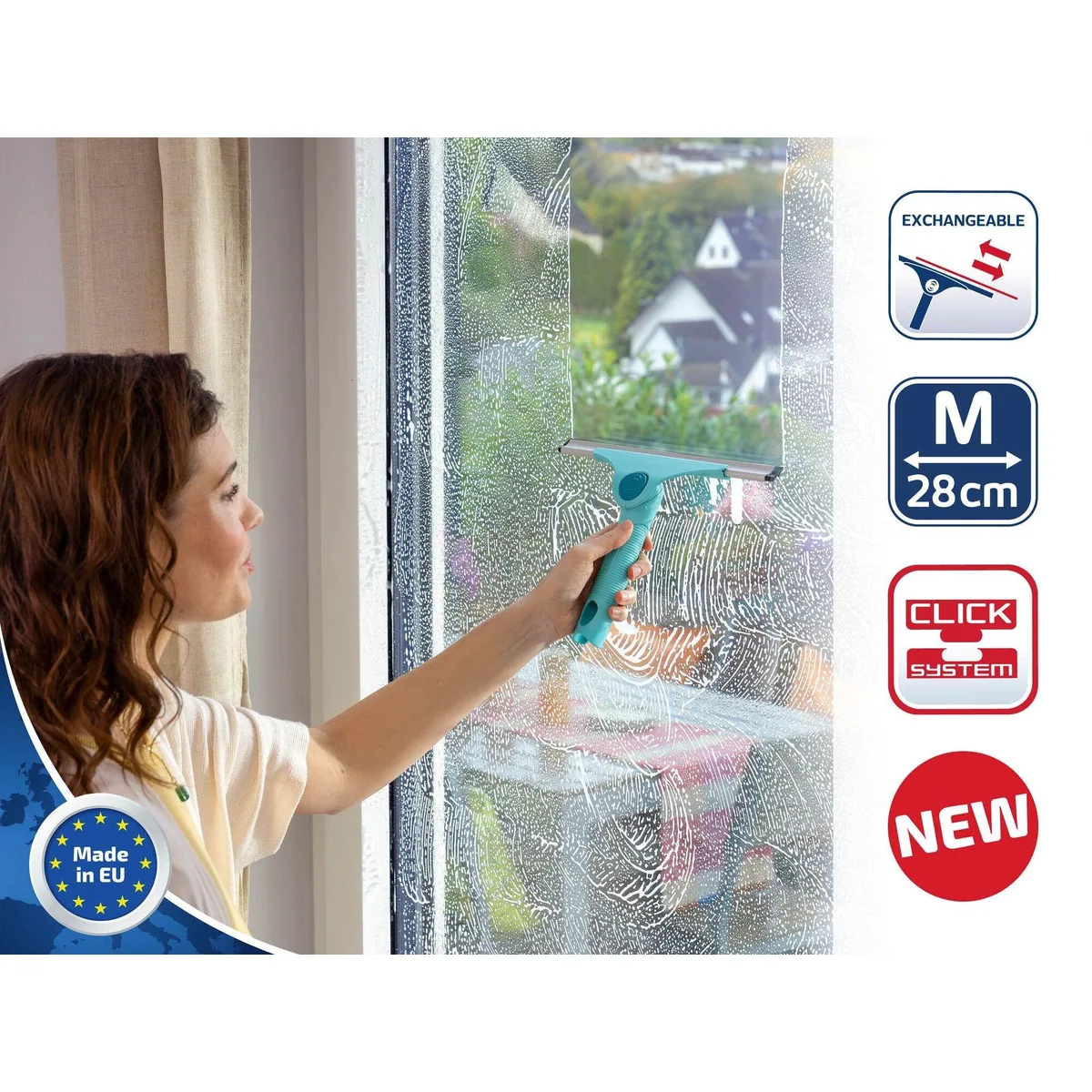Leifheit Fensterreiniger Abzieher 2in1 M Pro Reach, bewegliches Gelenk, Click-System, 28cm 2