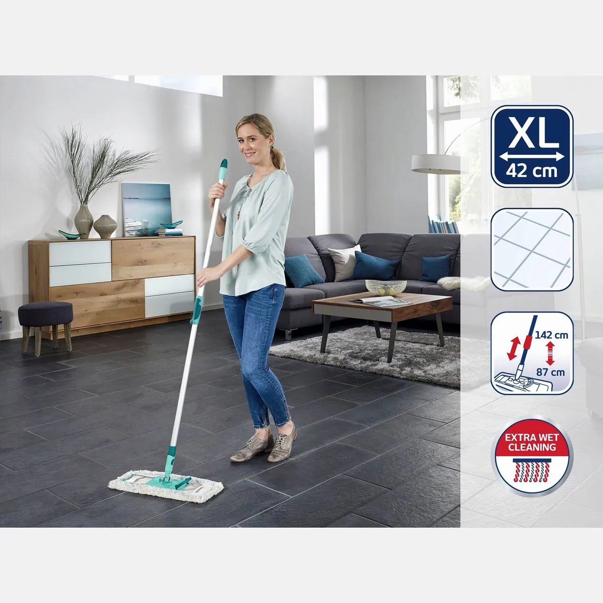 Leifheit Profi XL Bodenwischer-Set, 360° Drehgelenk, teleskopierbar, Baumwollfasern 2