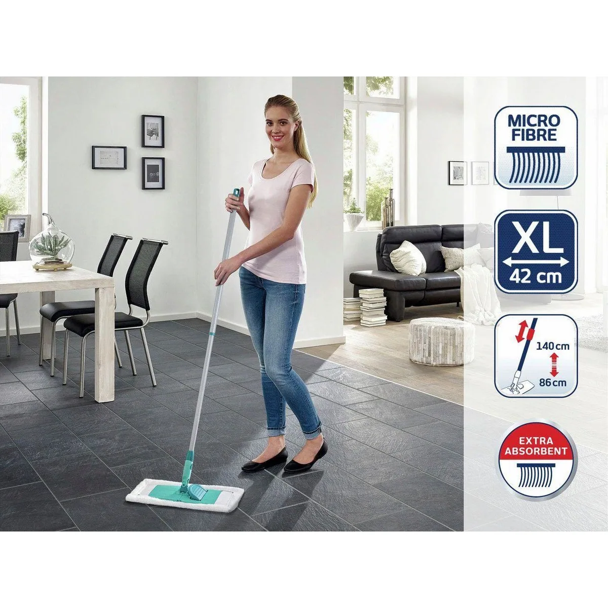 Leifheit Classic XL Bodenwischer-Set, 100% Mikrofaser, Teleskopstiel, 42 cm Wischbreite 5