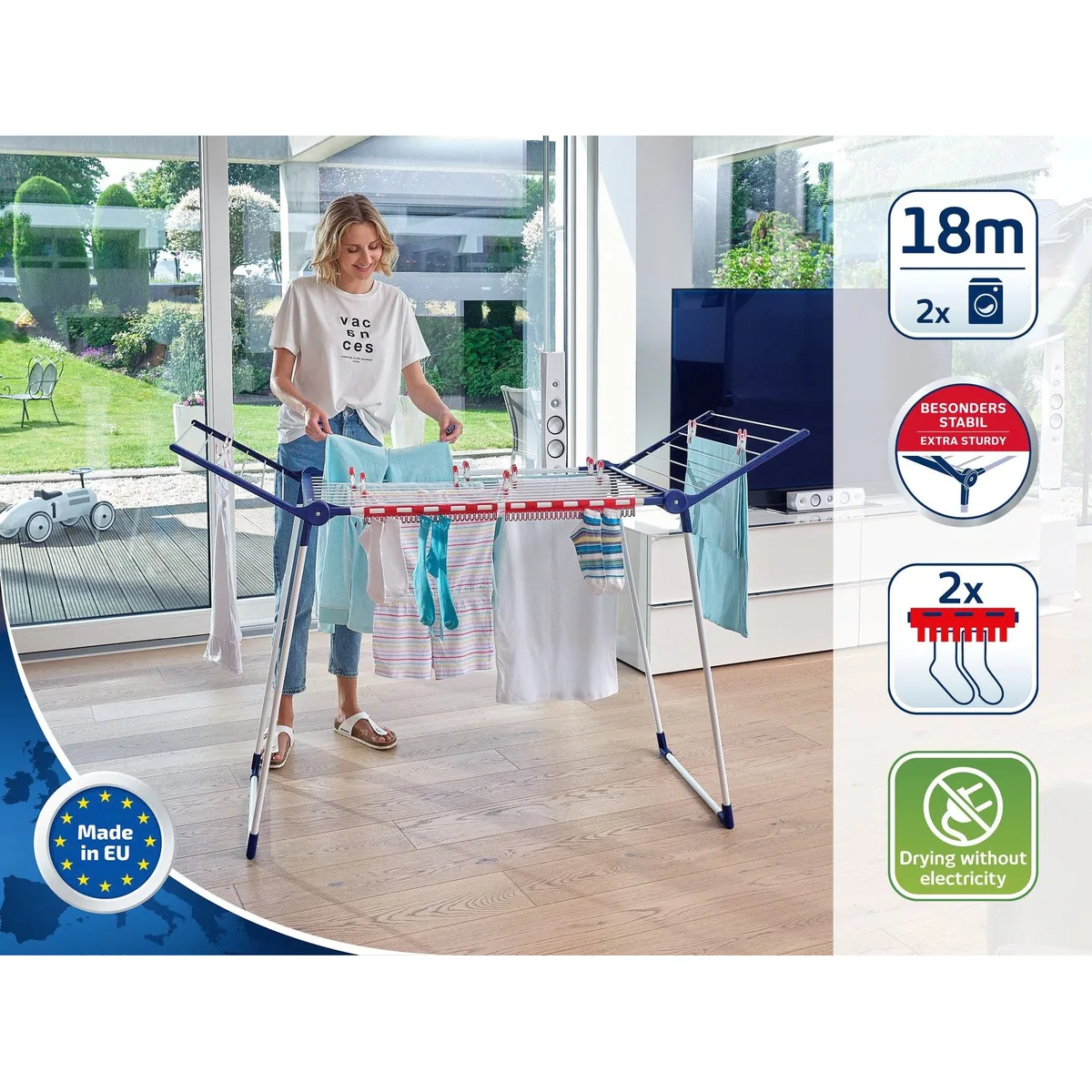Leifheit Pegasus 180 Solid Wäscheständer, 18m Trockenlänge, stabiler Stand, Kleinteilehalter 3