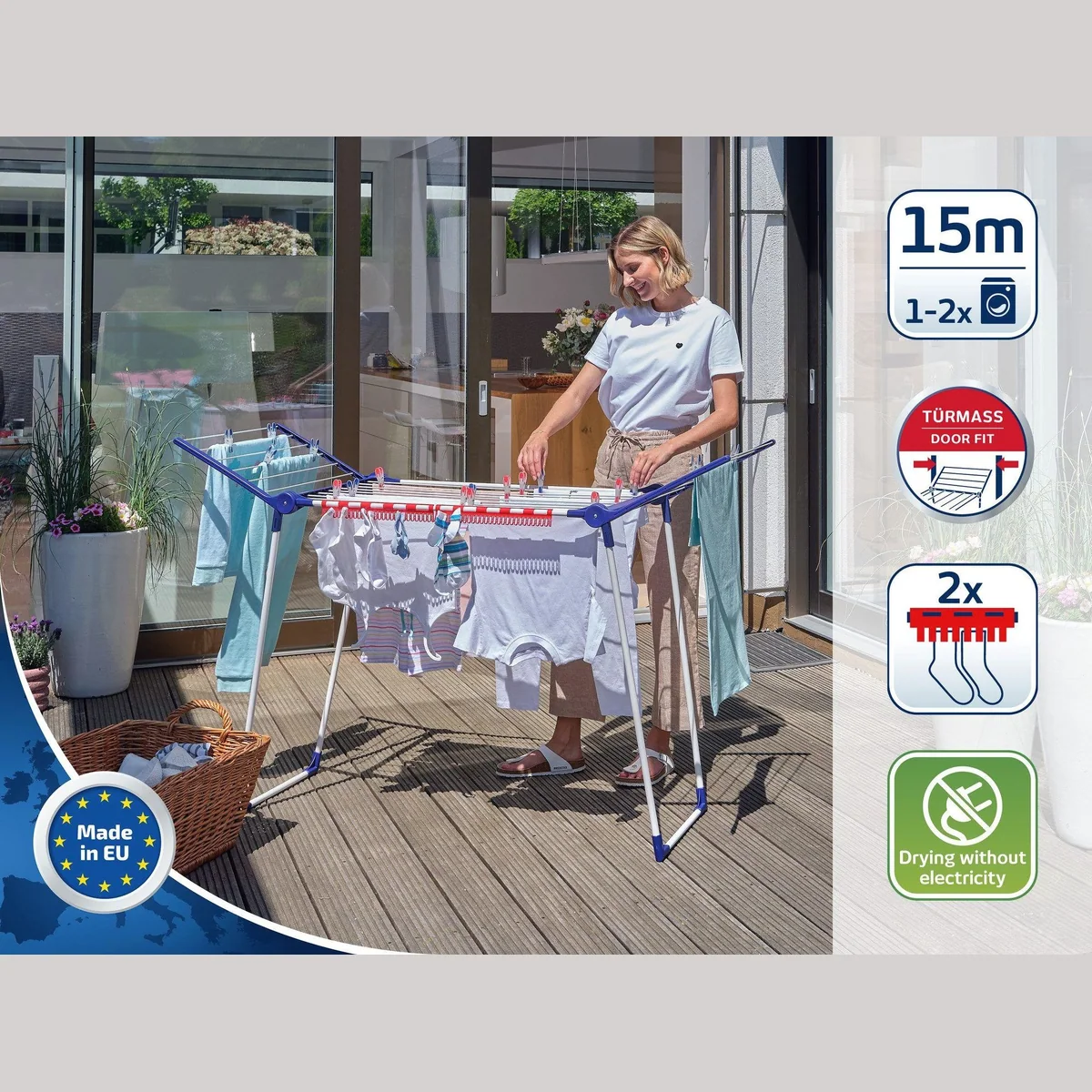 Leifheit Pegasus 150 Solid Slim, 15m Trockenlänge, kompakt und platzsparend 2