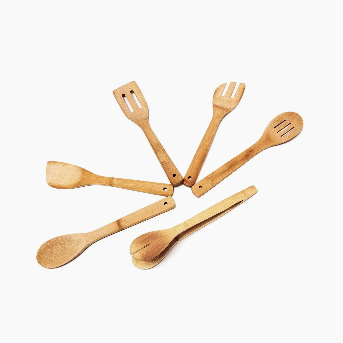 Relaxdays Kochbesteck-Set 7tlg., aus robustem Bambus, kratzfest und handlich 3