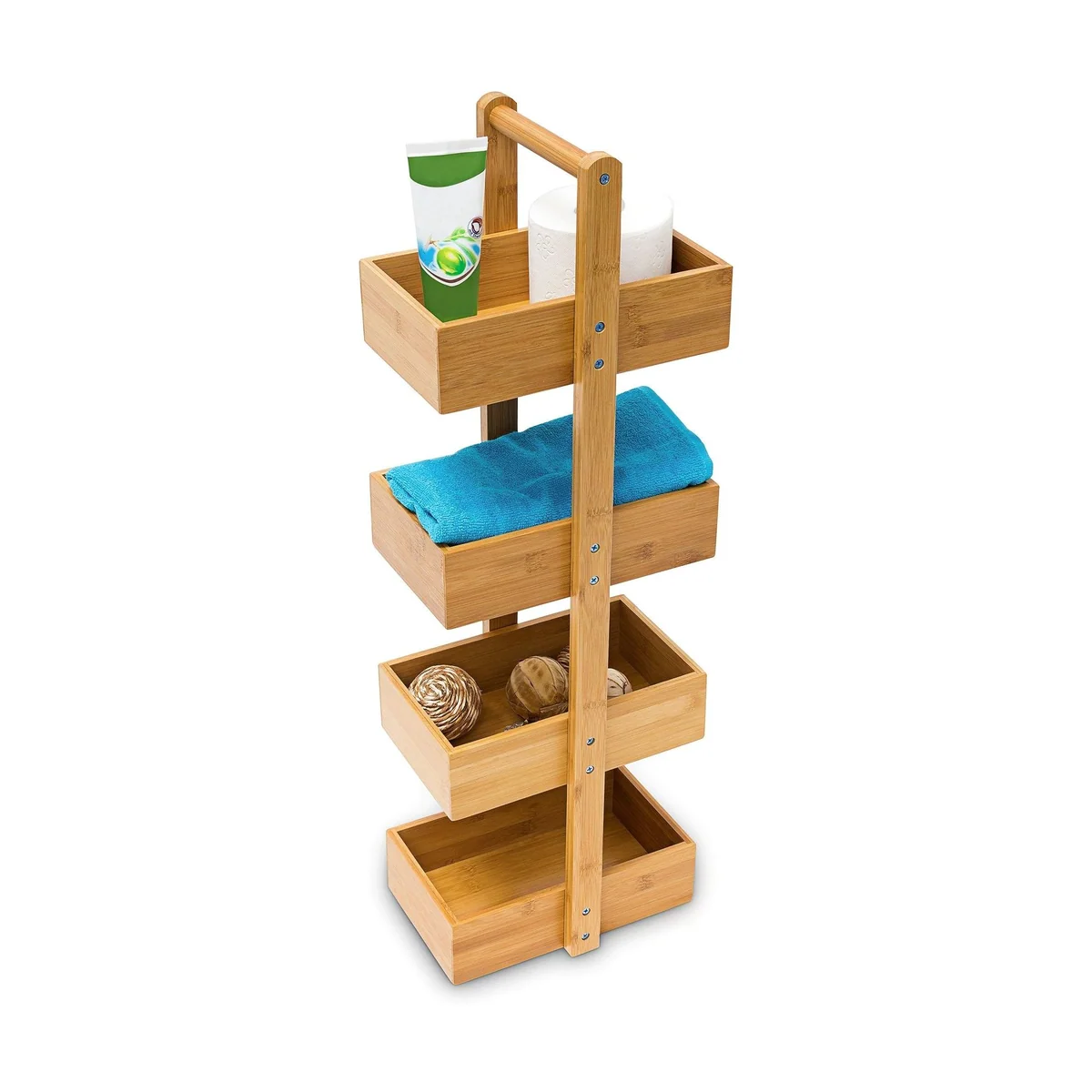 Relaxdays Badregal Bambus, 4 Fächer für optimale Raumnutzung