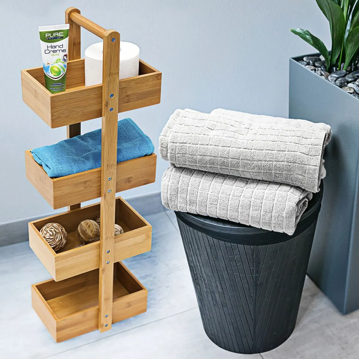 Relaxdays Badregal Bambus, 4 Fächer für optimale Raumnutzung 2