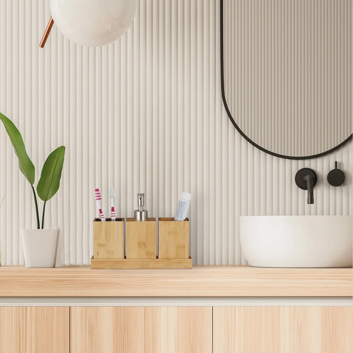 Relaxdays Badezimmer-Set, 4-teilig, natürliches Design, praktische Aufbewahrung 2