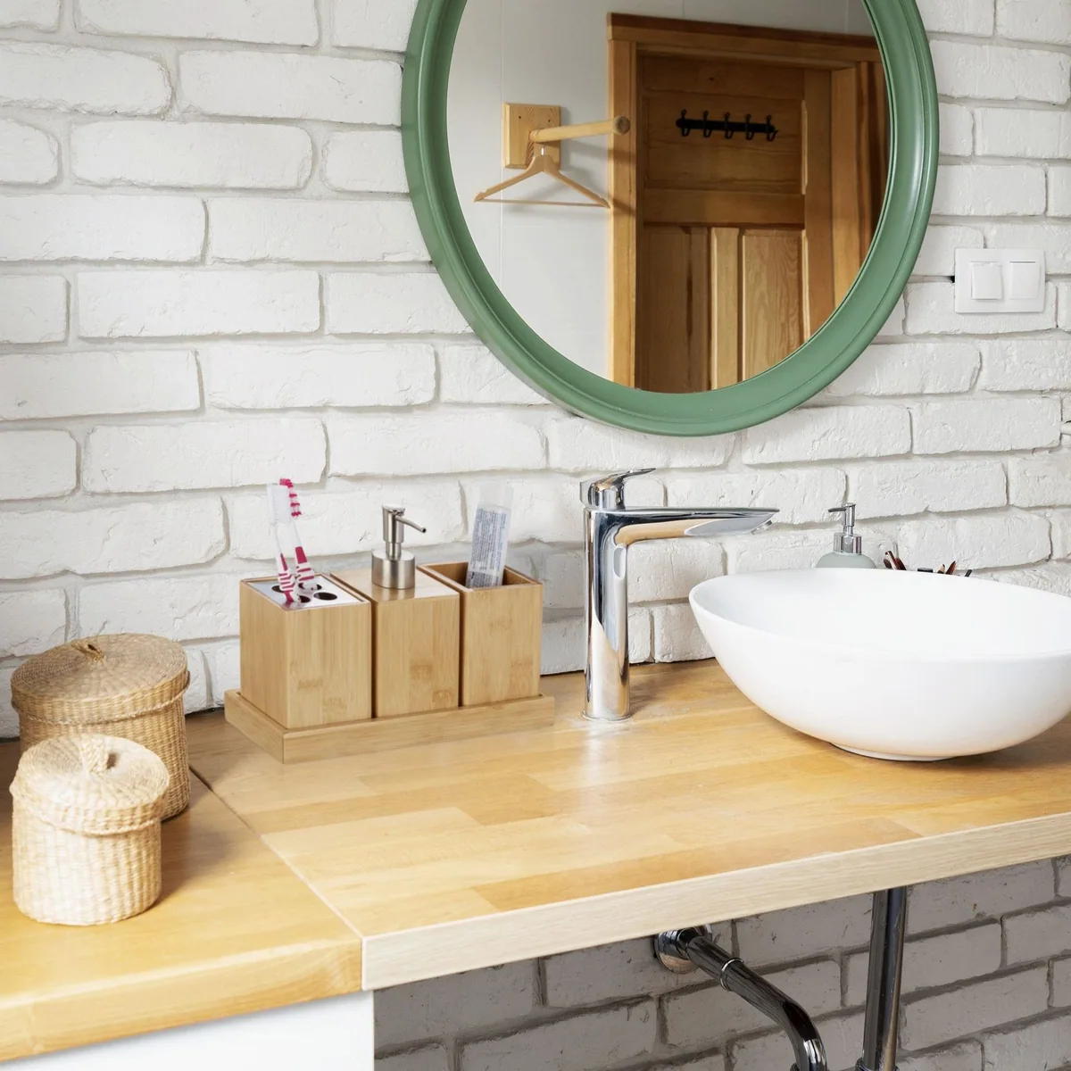 Relaxdays Badezimmer-Set, 4-teilig, natürliches Design, praktische Aufbewahrung 5