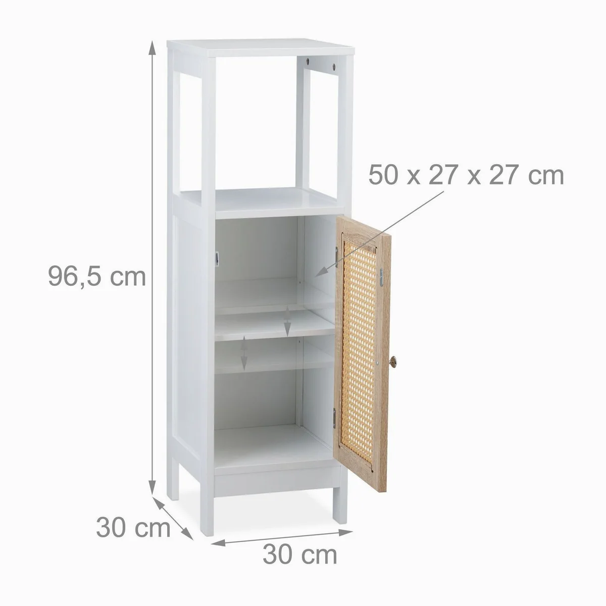 Relaxdays Midischrank, platzsparend mit 3 Fächern, Rattanoptik 4