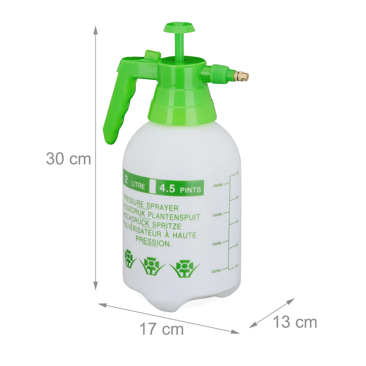 Relaxdays Drucksprühgerät 2 Liter, verstellbare Messingdüse, feststellbarer Drücker 4