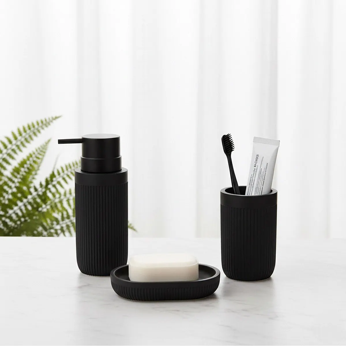 Relaxdays Badaccessoire-Set, 3-teilig, elegante Steinoptik 3