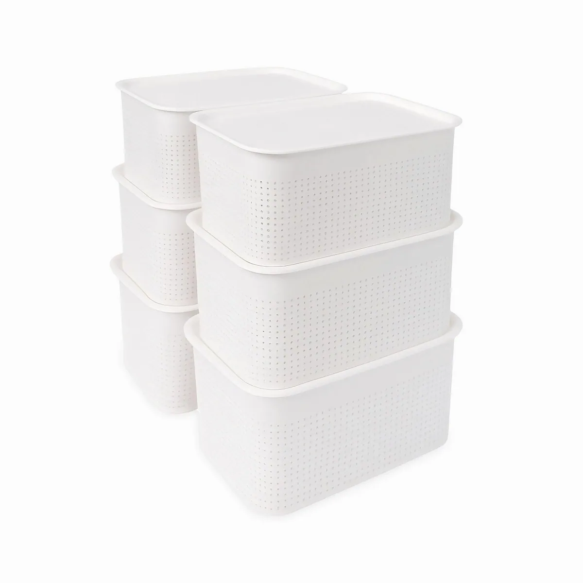 Relaxdays Aufbewahrungsboxen 6er Set, stapelbar & mit Deckel