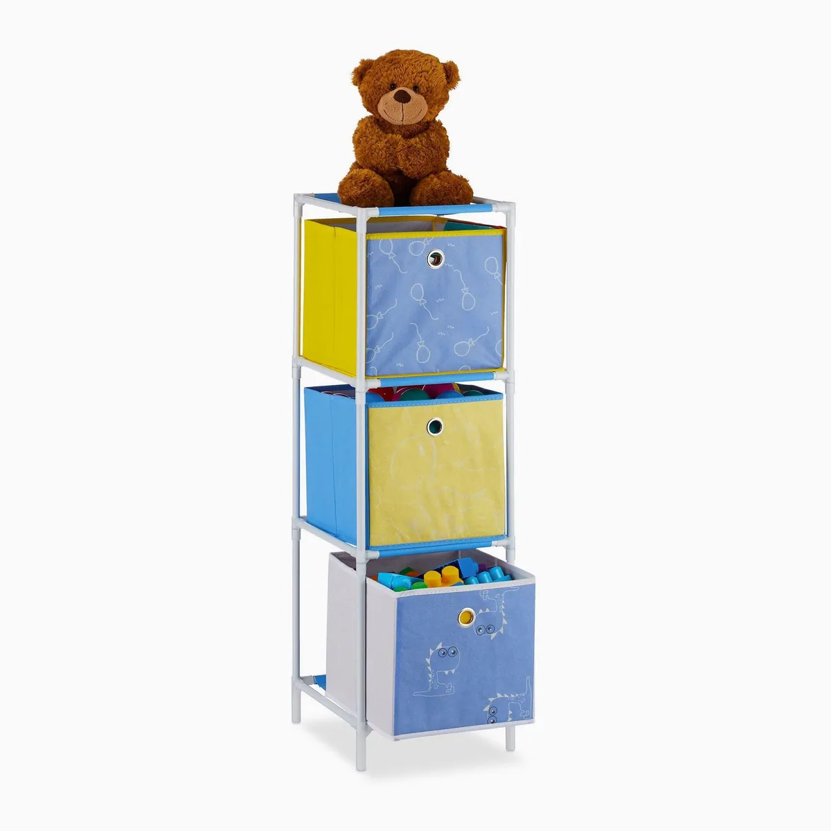 Relaxdays Kinderregal Dino, 3-tlg., farbenfrohes Design, einfache Handhabung