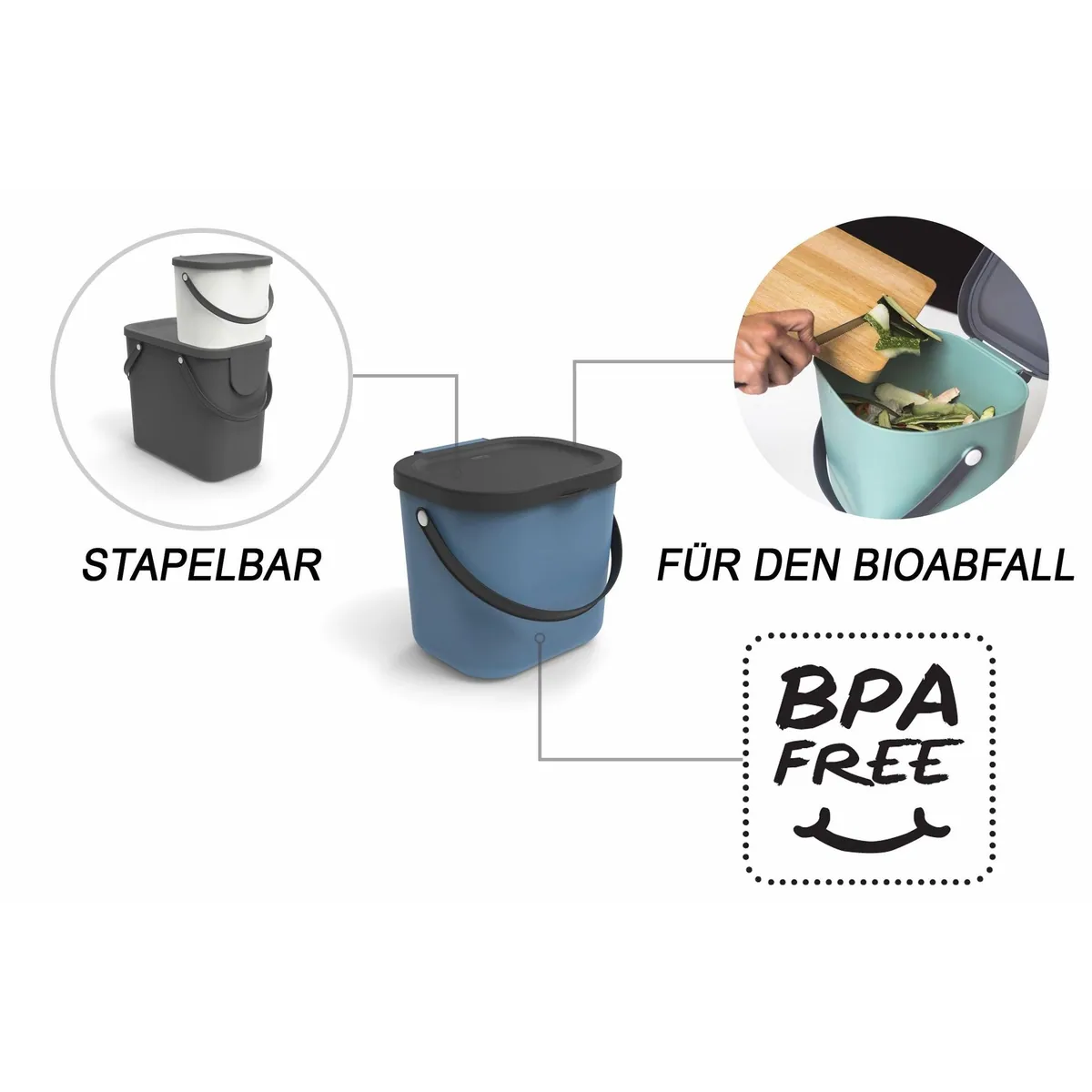 Rotho Biomülleimer Albula 6l, praktischer Deckel, einfacher Tragegriff 3