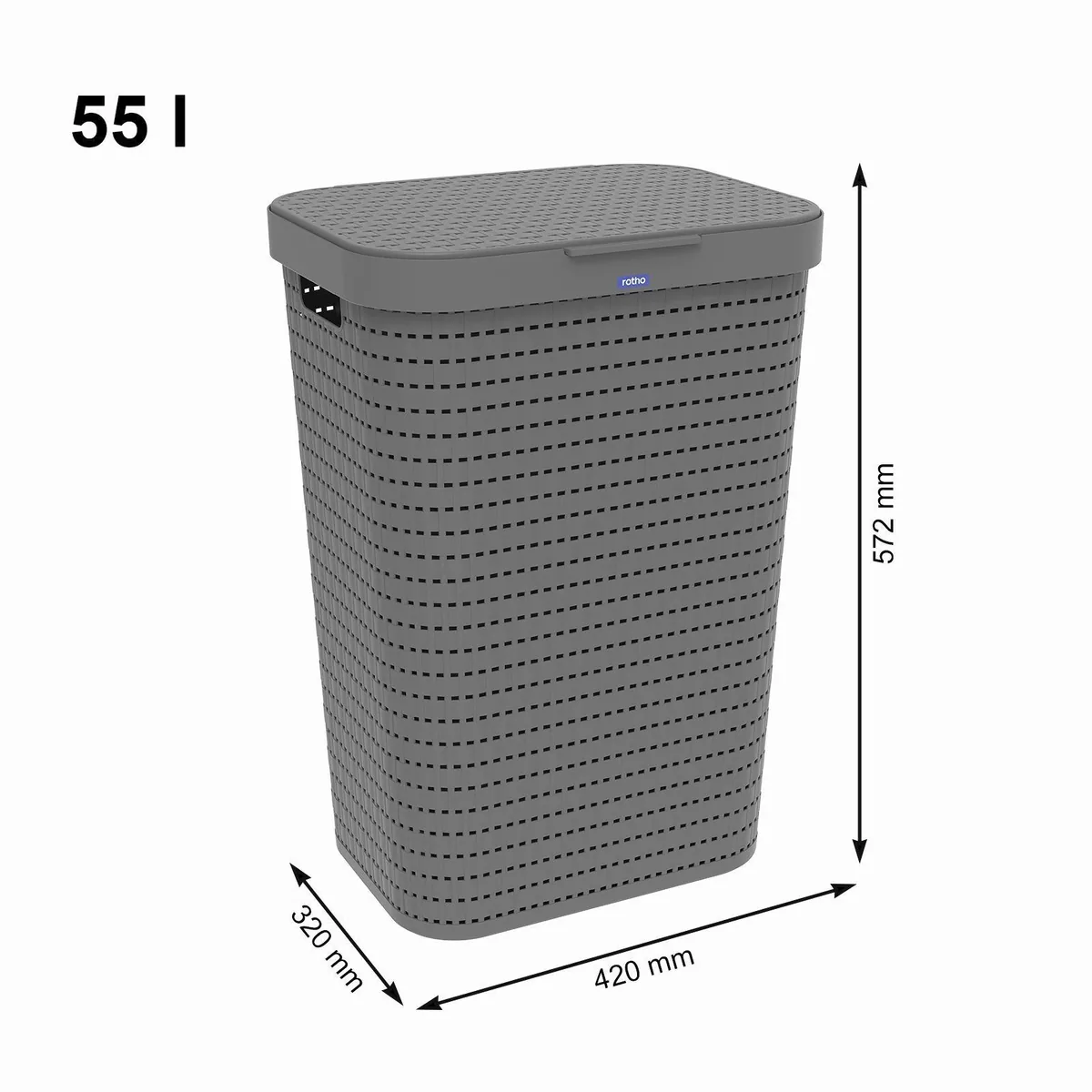 Rotho COUNTRY Wäschekorb, 55l mit Deckel, Rattan-Optik, belüftet 4