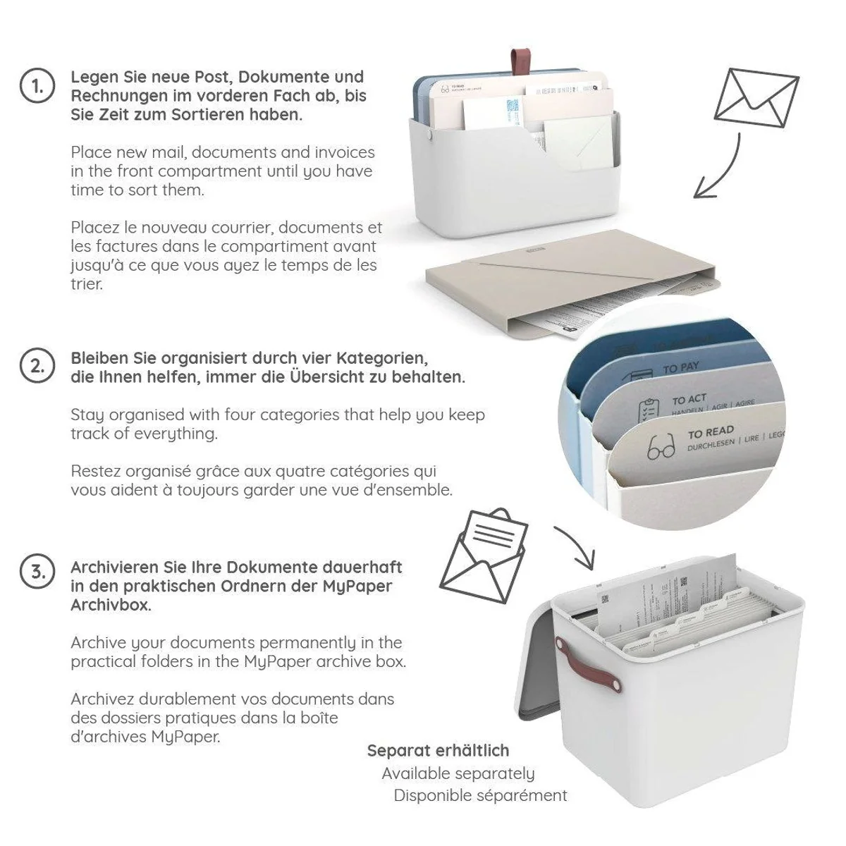 Rotho MyPaper Plus Inbox, Dokumenten Organizer mit integrierten Fächern, wandmontierbar 5