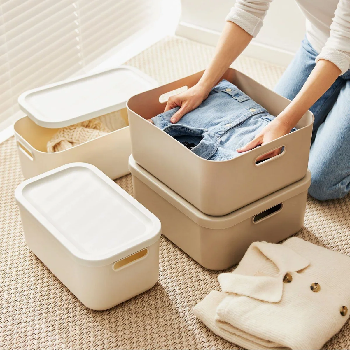 Rotho Albula Light Aufbewahrungsbox, 20 l im 2er-Set, stapelbar & designorientiert 4