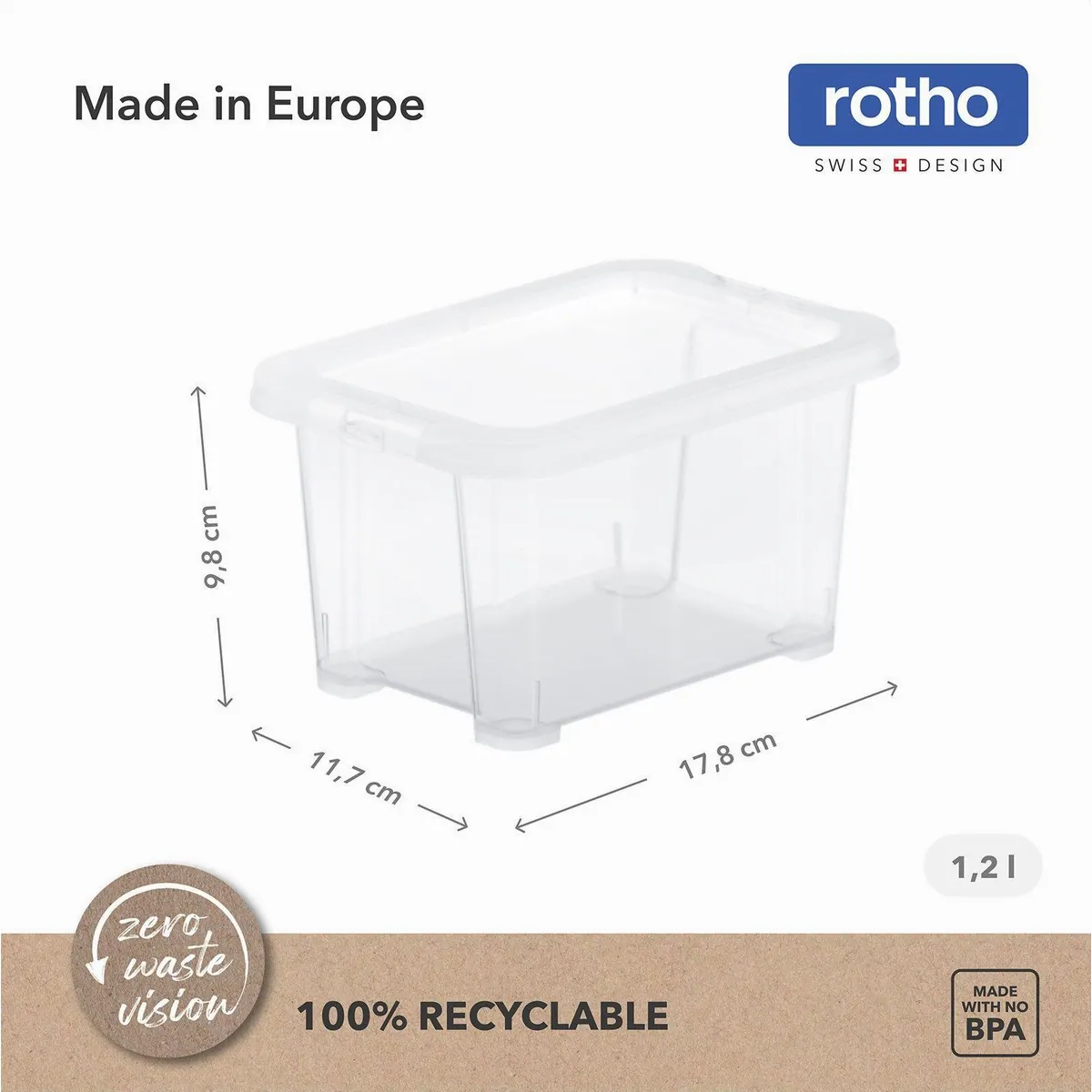 Rotho CORE Basic Box 1,2L 8er-Set, stapelbar, transparent, ideal für Ordnung 3