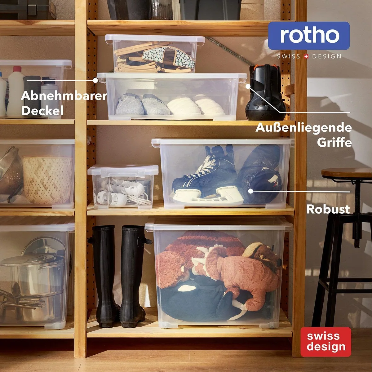 Rotho CORE Basic Box 1,2L 8er-Set, stapelbar, transparent, ideal für Ordnung 5