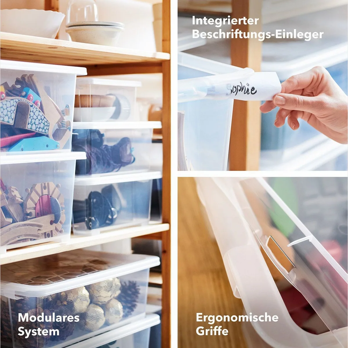 Rotho CORE BASIC Aufbewahrungsbox 30L, stapelbar, transparent, 4er-Set 4