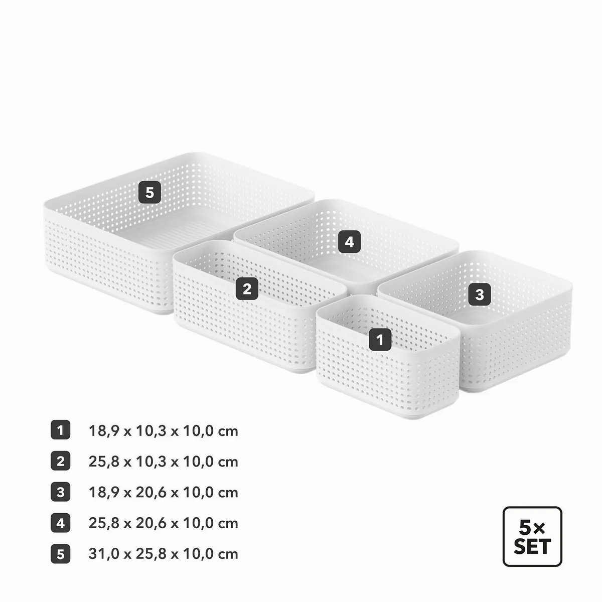 Rotho WOP Organizer Set 5er XS bis XL, modular und stapelbar für Schubladen 4
