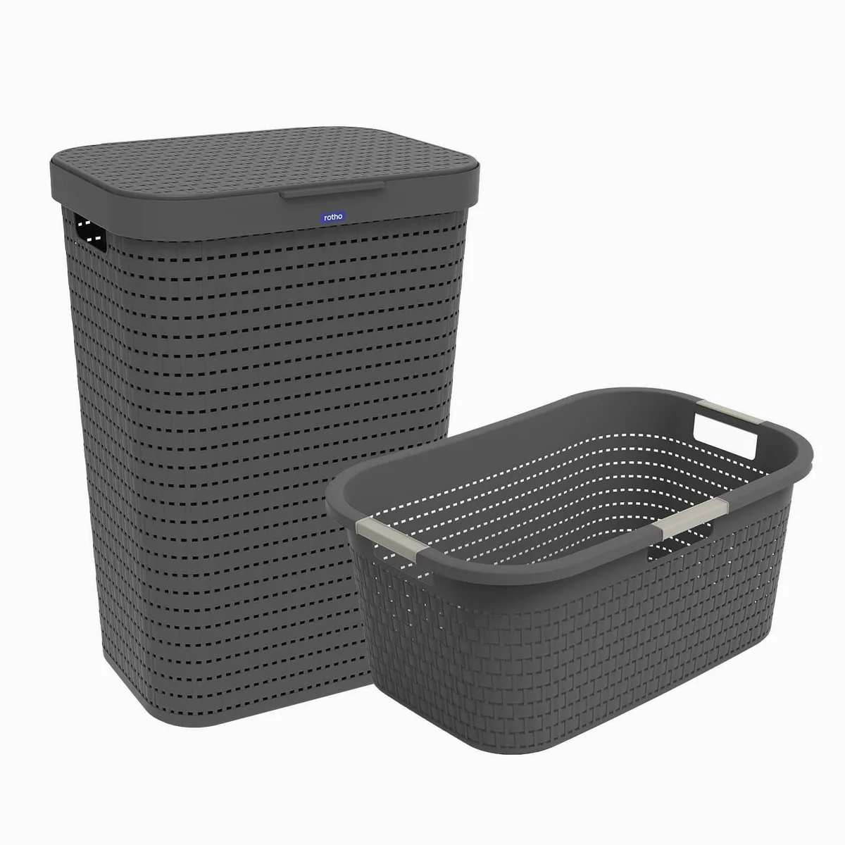 Rotho Wäschekorb Country Set 2tlg., 40l Korb & 55l Sammler mit Deckel — langlebig, leicht, platzsparend