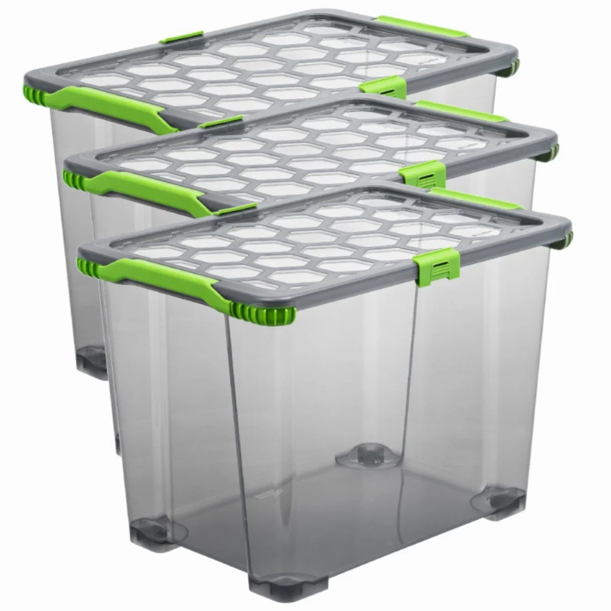 Rotho EVO Aufbewahrungsbox 3er Set, 65l, stabil und stapelbar