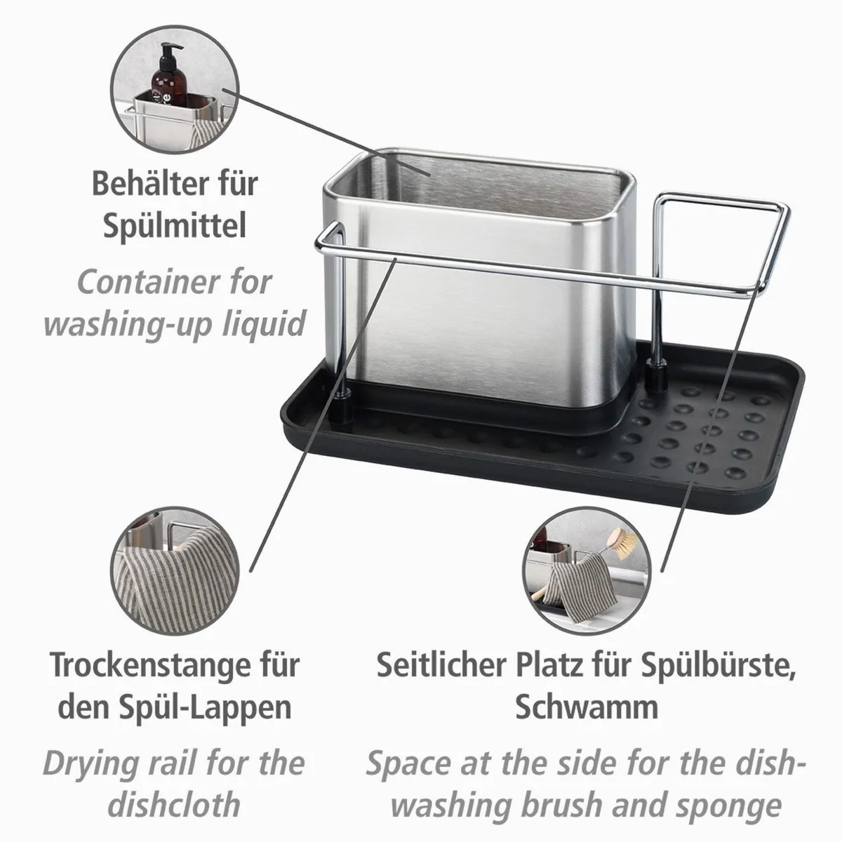 Wenko Orio Geschirrständer, rostfreier Edelstahl, praktischer Spülbecken-Organizer 2
