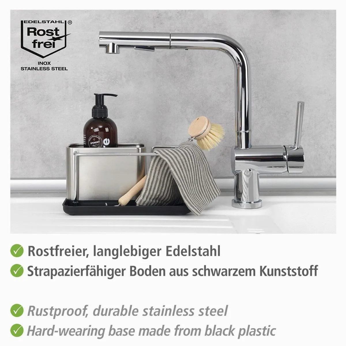 Wenko Orio Geschirrständer, rostfreier Edelstahl, praktischer Spülbecken-Organizer 3
