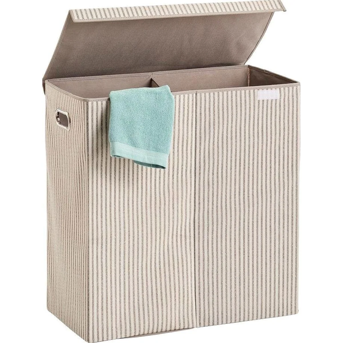 Zeller Wäschesortierer Stripes, 2-fach, Vlies, beige — dekorativ, platzsparend, blickdicht