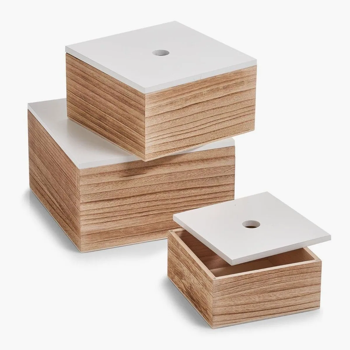 Zeller Aufbewahrungsboxen 3er Set, vielseitig und dekorativ — Holz, weiß/natur 2