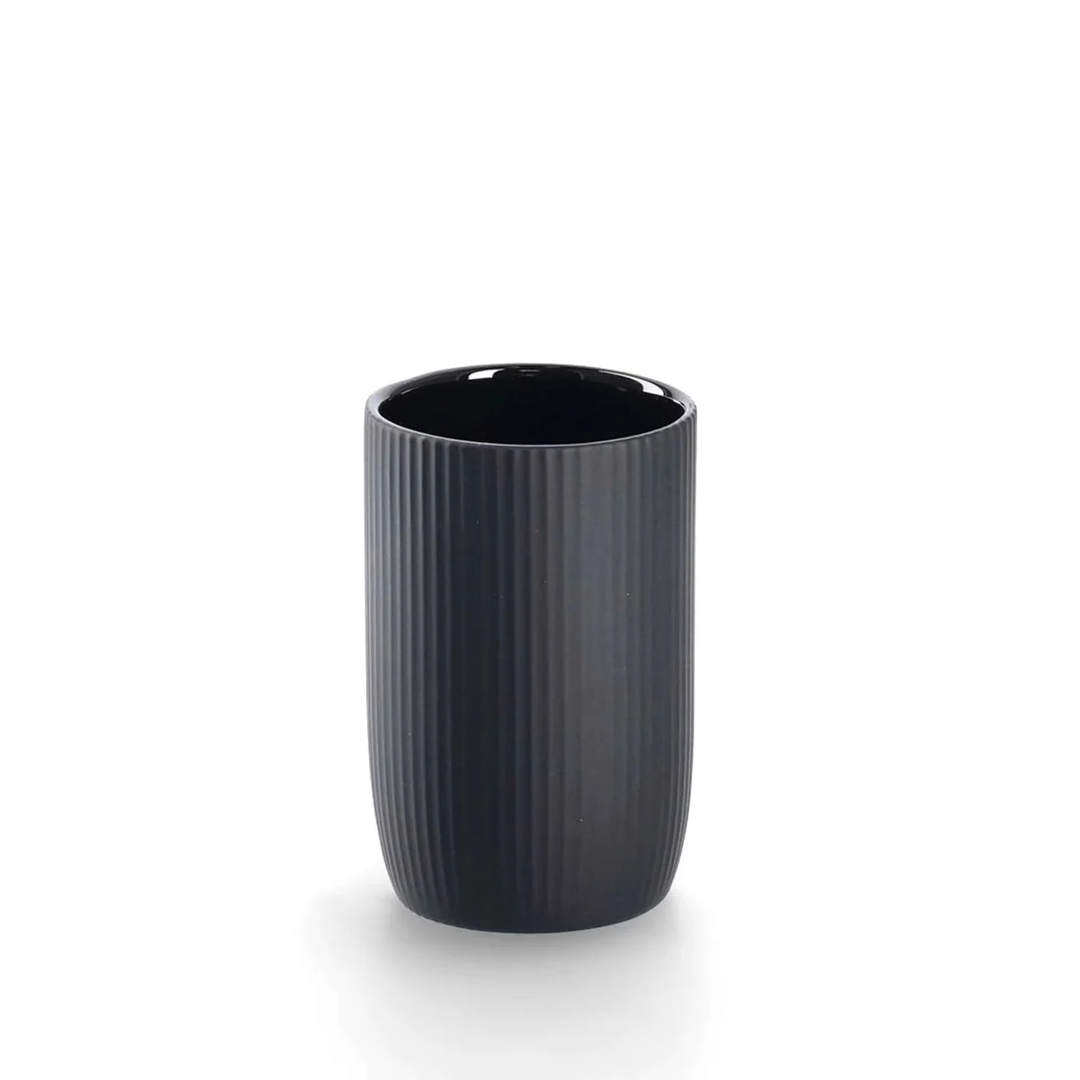 Zeller Badaccessoire-Set, 3-teilig, moderne Rillenoptik, Keramik Schwarz 3