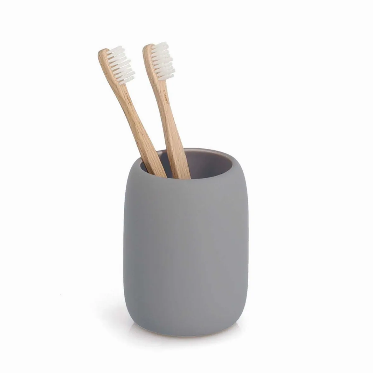 Zeller Badaccessoire-Set 6-teilig, stilvolle Riffelstruktur aus Keramik, grau 3