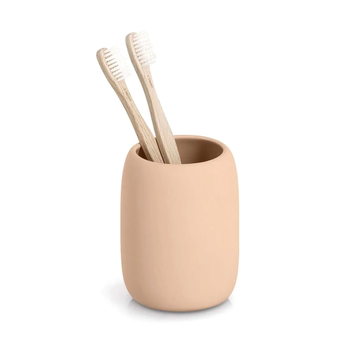 Zeller Badaccessoire-Set 6-teilig, Keramik, Mandel — stilvolle Riffelstruktur, hygienische Nutzung, zeitloses Design 3